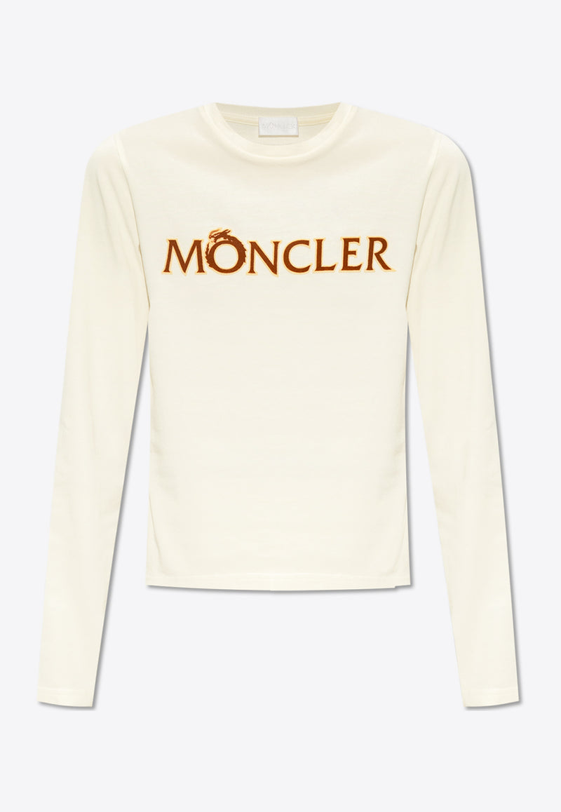 Moncler Flocked Logo Long-Sleeved T-shirt Cream J10938D00003 M3926-034