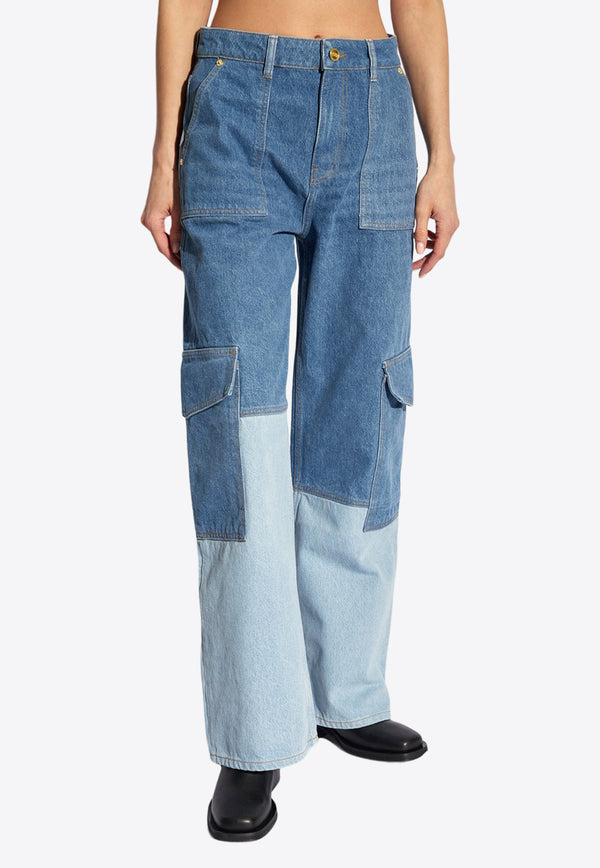 GANNI Paneled Cargo Jeans Blue J1398 6553-567