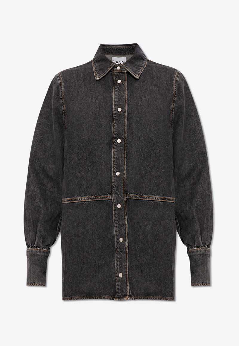 GANNI Rhinestone Embellished Denim Shirt Black J1414 6673-006