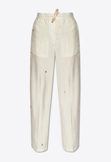 Loewe X Suna Fujita Striped Drawstring Pants White S359Y04XD4 0-WHITE GREY MULTICOLOR