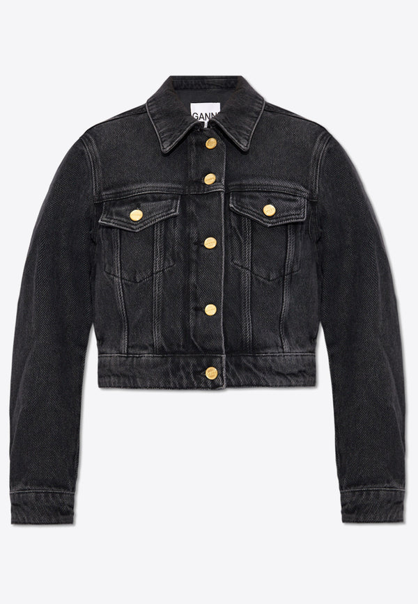 GANNI Vintage Cropped Denim Jacket Black J1408 6658-006