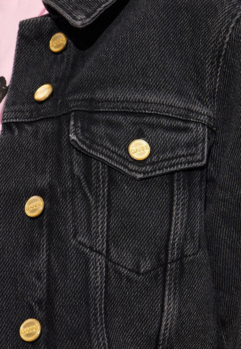 GANNI Vintage Cropped Denim Jacket Black J1408 6658-006