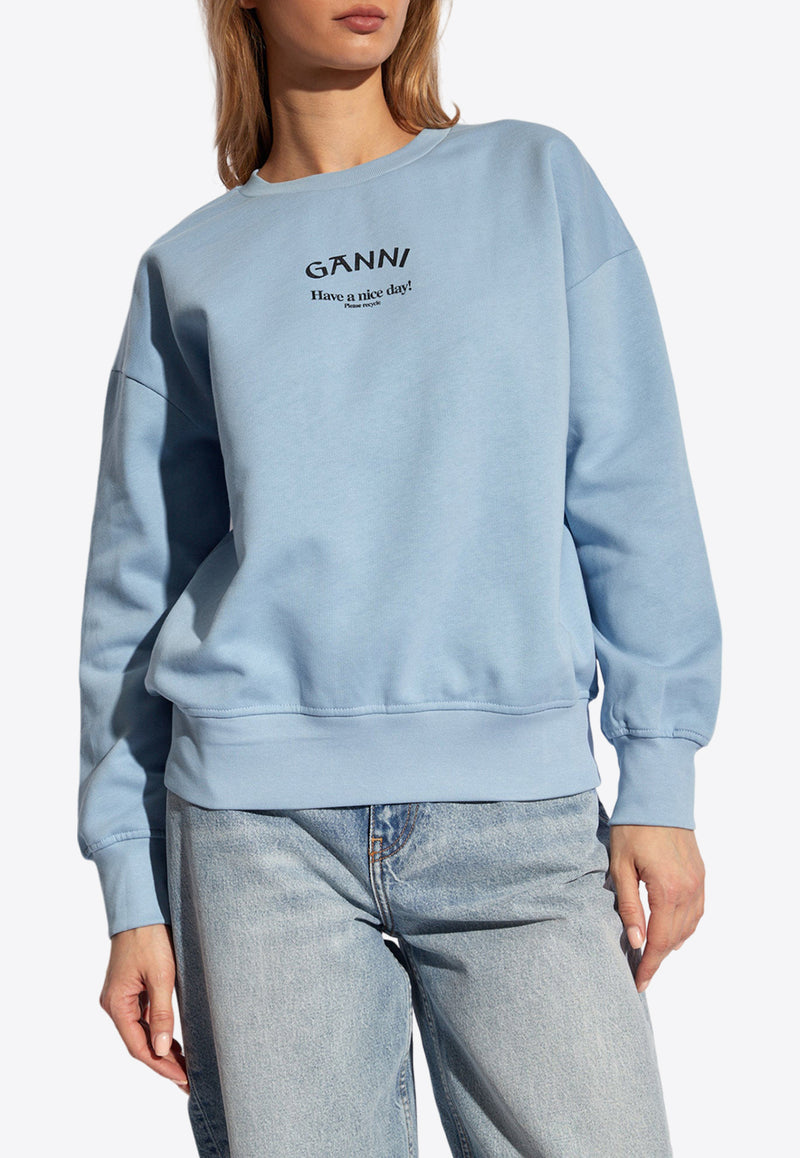 GANNI Oversized Logo Sweatshirt Blue T3778 3581-594