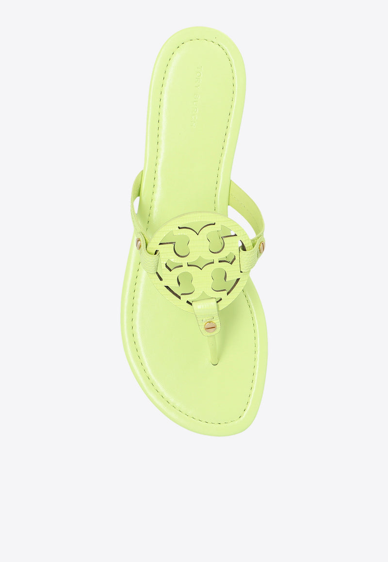 Tory Burch Miller Lizard Print Leather Flat Sandals Green 158572 0-300