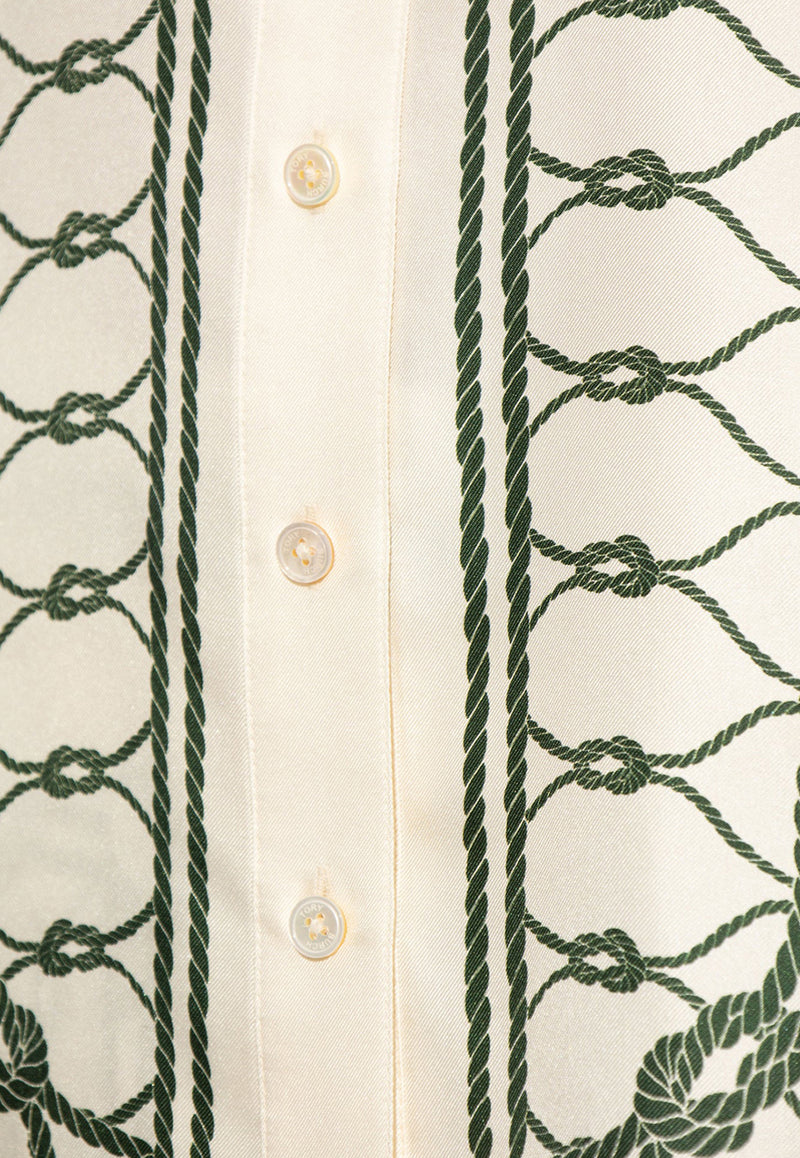 Tory Burch Long-Sleeved Printed Silk Shirt Cream 157427 0-300
