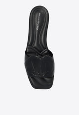 Alexander McQueen Logo Embossed Leather Flat Sandals Black 780714 WIEAD-1000