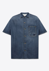 Alexander McQueen Short-Sleeved Denim Shirt Blue 781774 QYAAX-4211