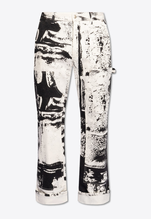 Alexander McQueen Graphic Print Straight-Leg Jeans White 781778 QYAAZ-9080