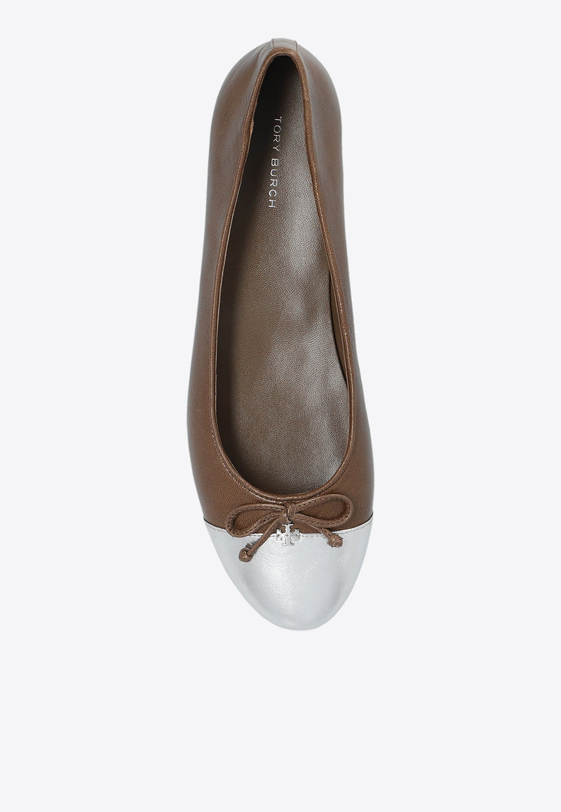 Tory Burch Cap-Toe Leather Ballet Flats Brown 159350 0-020