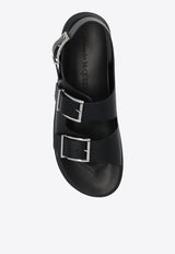 Alexander McQueen Debossed Logo Leather Sandals Black 782466 WIEU3-1081