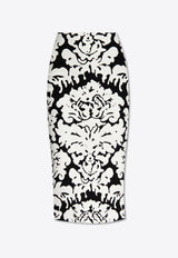 Alexander McQueen Damask Floral Print Midi Pencil Skirt White 791087 Q1A9U-1104
