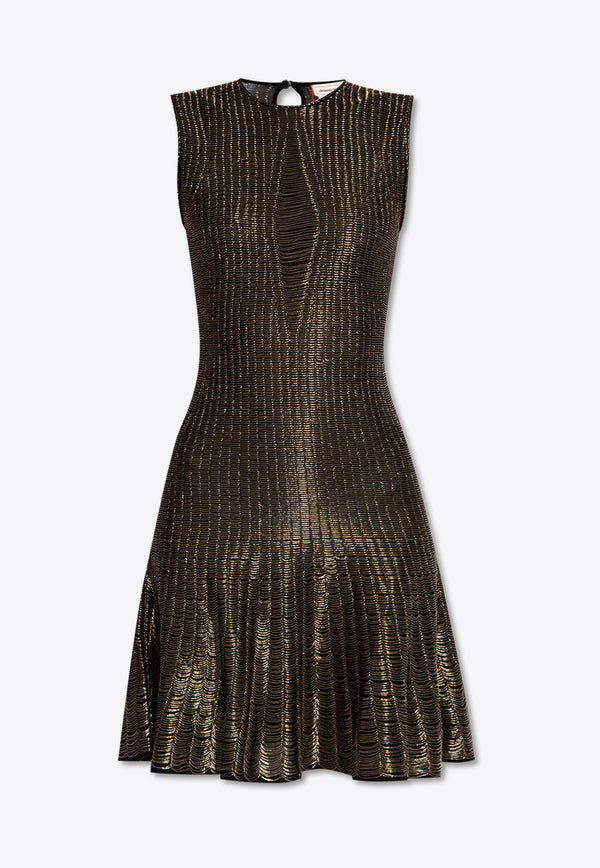 Alexander McQueen Metallic Flared Dress Black 791095 Q1A9N-7078