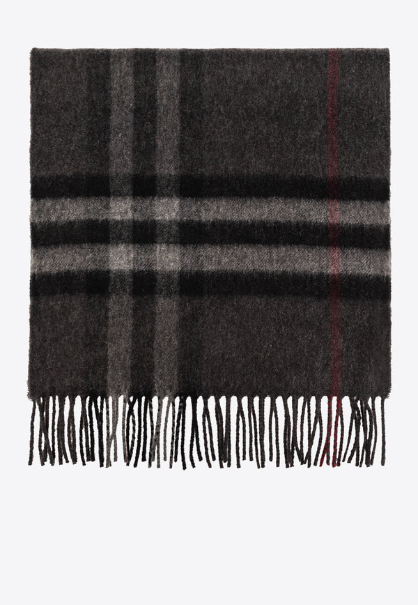 Burberry Check Pattern Fringed Cashmere Scarf Black 8077880 A1208-CHARCOAL