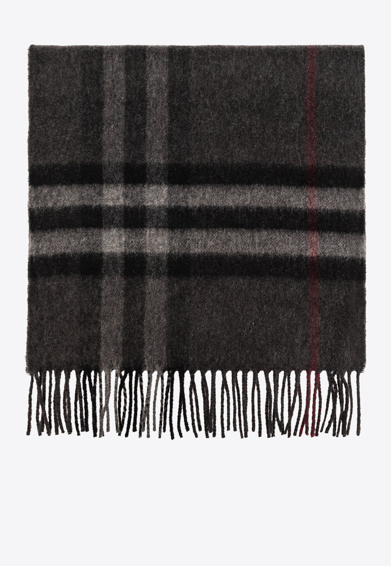 Burberry Check Pattern Fringed Cashmere Scarf Black 8077880 A1208-CHARCOAL