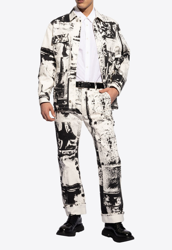 Alexander McQueen Abstract Print Twill Jacket White 781842 QYAAY-9080
