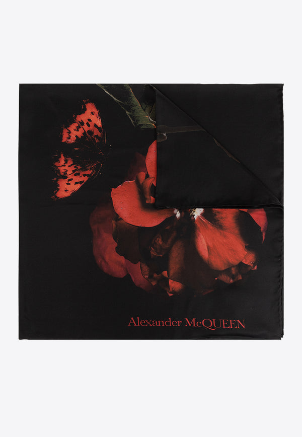 Alexander McQueen Shadow Rose Silk Scarf Black 790279 3001Q-1074