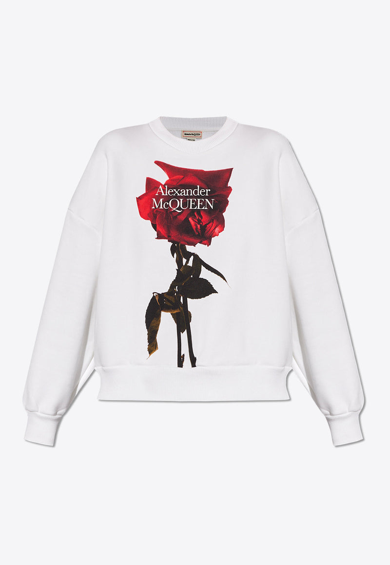 Alexander McQueen Shadow Rose Print Sweatshirt White 791461 QZAME-900