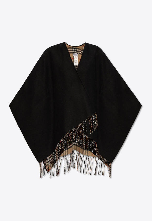 Burberry Reversible Wool Checked Fringed Poncho Black 8077897 A1189-BLACK