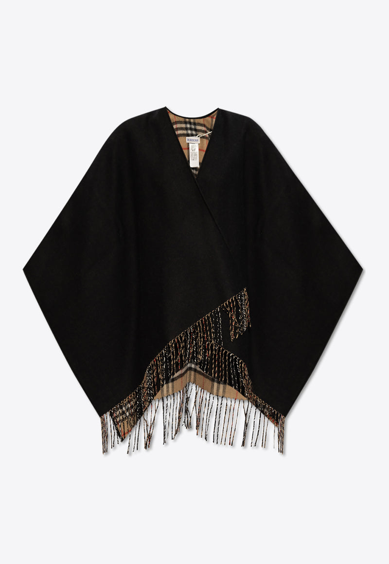 Burberry Reversible Wool Checked Fringed Poncho Black 8077897 A1189-BLACK