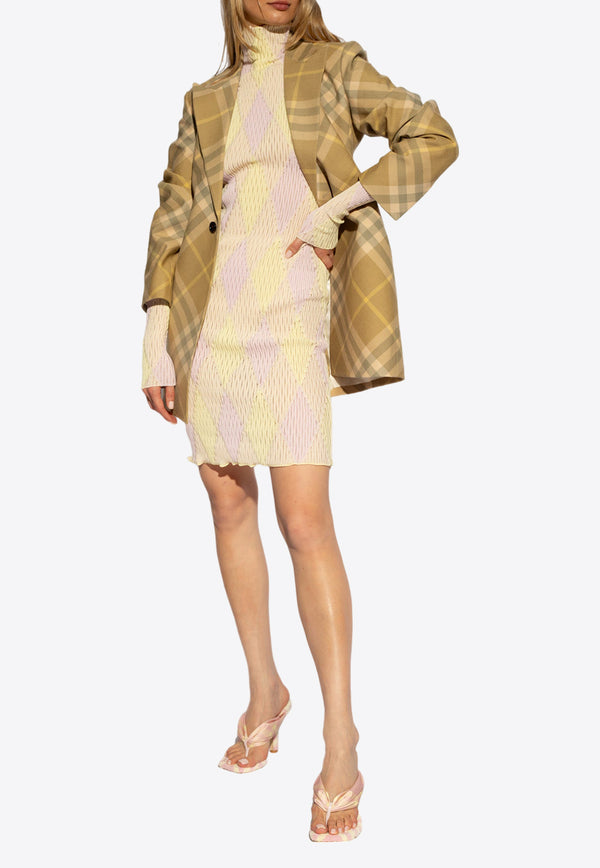 Burberry Argyle Check High-Neck Mini Dress Multicolor 8081058 B8789-CAMEO IP PATTERN