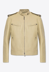 Burberry Zip-Up Leather Jacket Beige 8087512 A1450-STONE