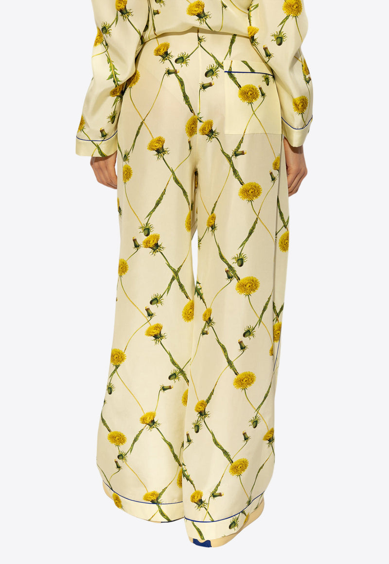 Burberry Dandelion Print Satin Pants Yellow 8082992 A4652-SHERBET