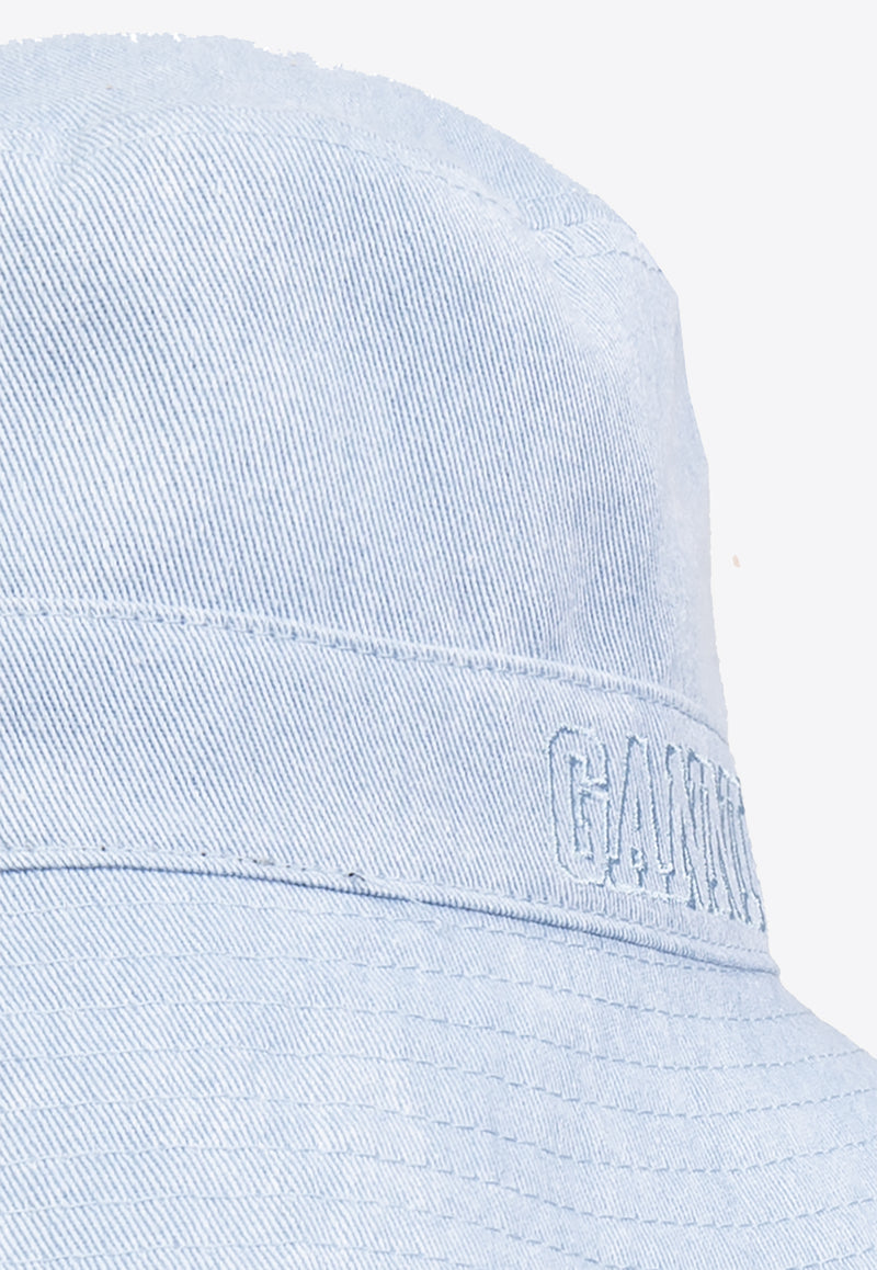 GANNI Embroidered Logo Denim Bucket Hat Blue A5754 5890-646