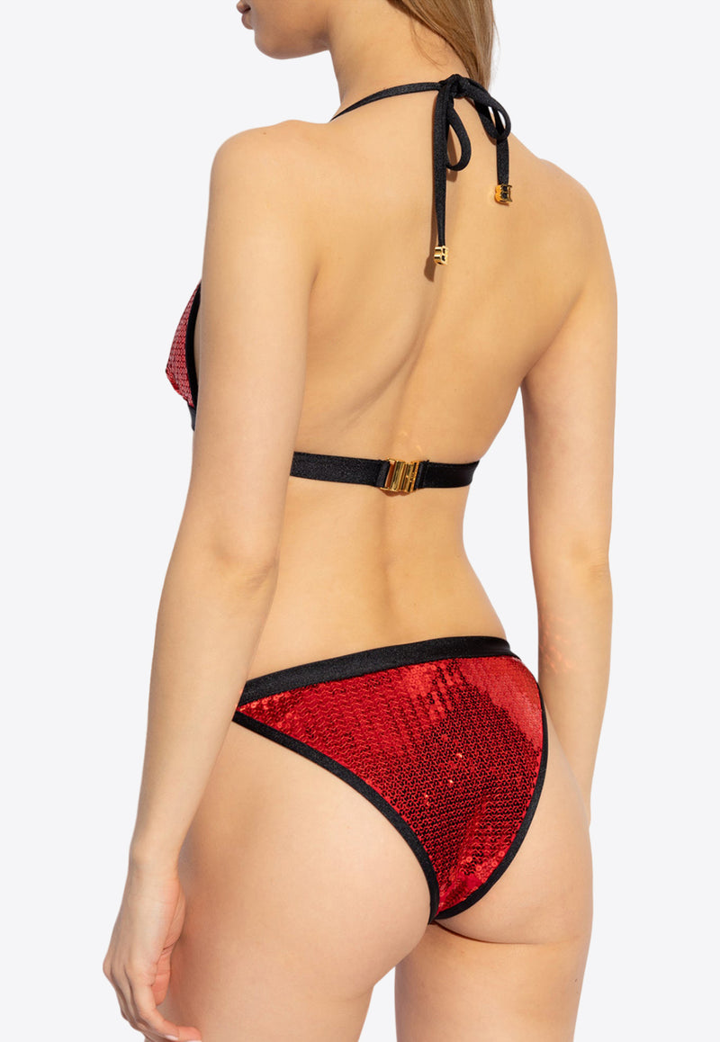 Balmain Sequined Halterneck Bikini Red BKB831710 0-611