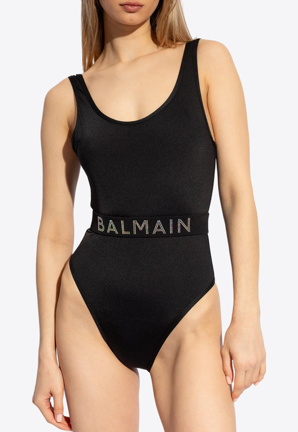 Balmain Studded Logo One-Piece Swimsuit Black BKBKL1790 0-001