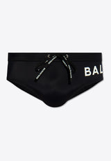 Balmain Logo Print Swimming Briefs Black BWB211200 0-010