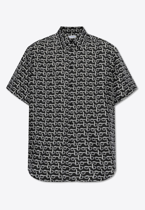 Burberry B Closure Print Short-Sleeved Shirt Black 8089039 B9593-SILVER BLACK