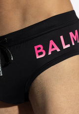 Balmain Logo Print Swimming Briefs Black BWB211200 0-006