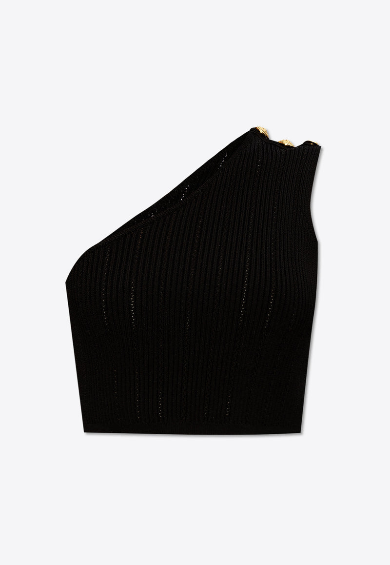 Balmain One-Shoulder Knitted Crop Top Black CF0AA265 KF24-0PA