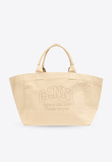 GANNI Embroidered Logo Oversized Tote Bag Beige A5821 5903-859
