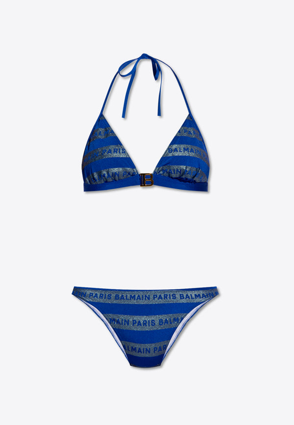 Balmain Logo Stripes Bikini Blue BKB851700 0-420