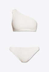 Balmain Logo Jacquard One-Shoulder Bikini White BKBBB1750 0-105