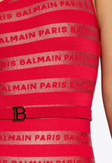 Balmain Logo Stripes One-Shoulder One-Piece Swimsuit Red BKBKM1700 0-600