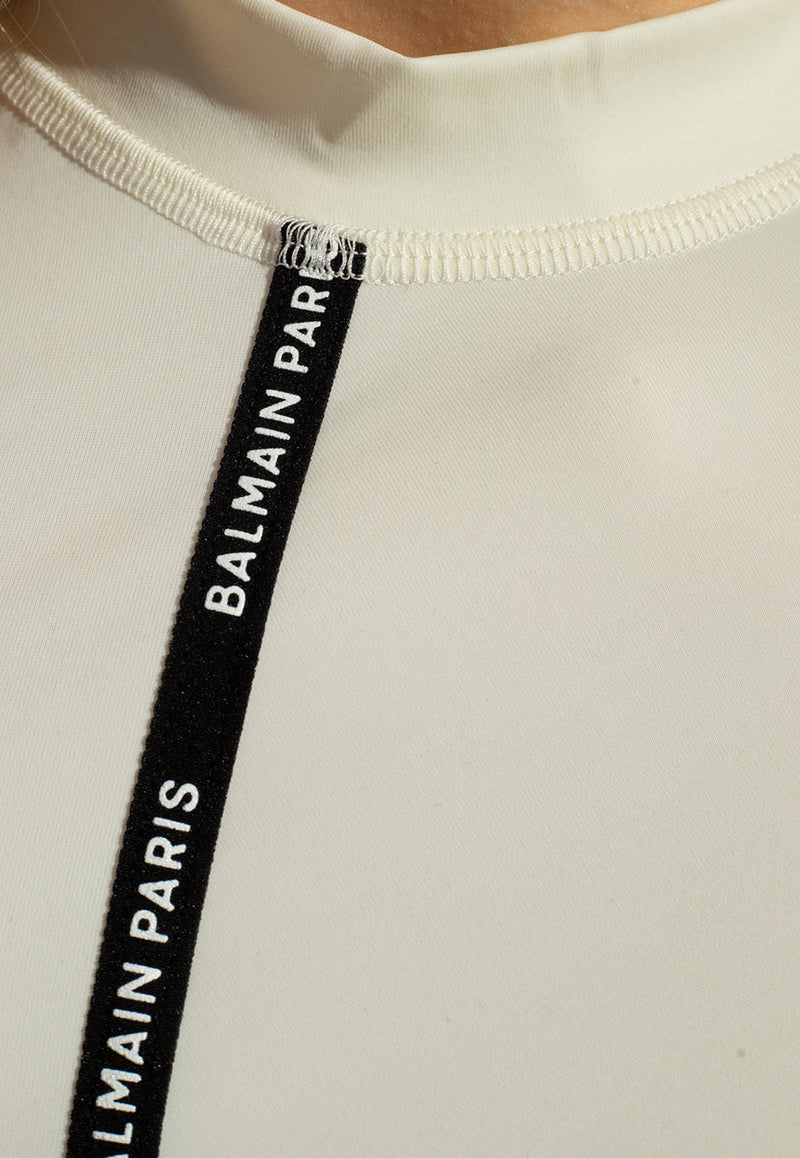 Balmain Logo Tape Long-Sleeved Rash Guard White BKM111830 0-105
