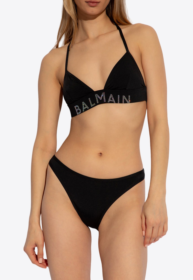 Balmain Studded Logo Halterneck Bikini Black BKB801790 0-001
