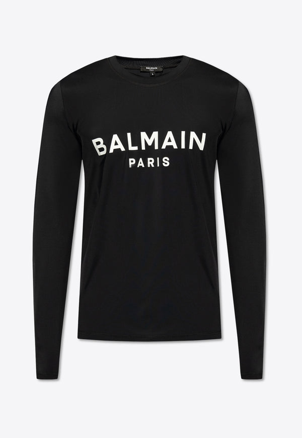 Balmain Logo Print Long-Sleeved Rash Guard Black BWM001220 0-010