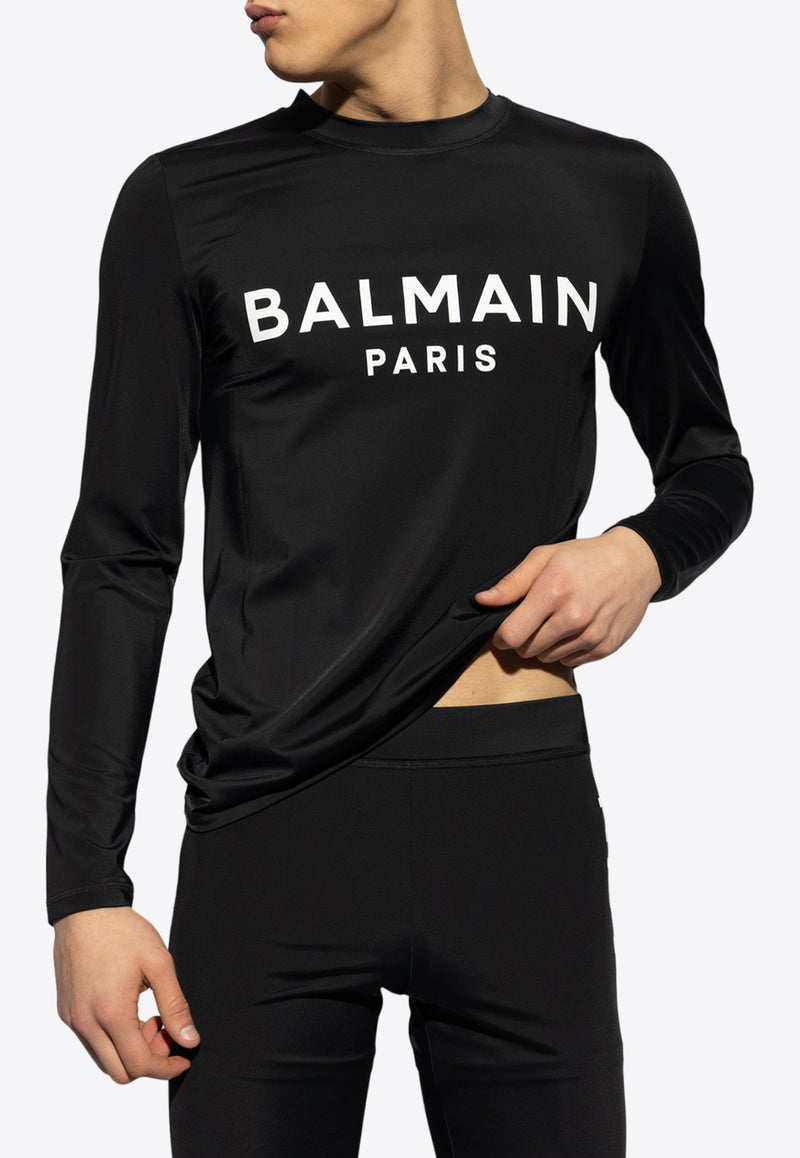 Balmain Logo Print Long-Sleeved Rash Guard Black BWM001220 0-010