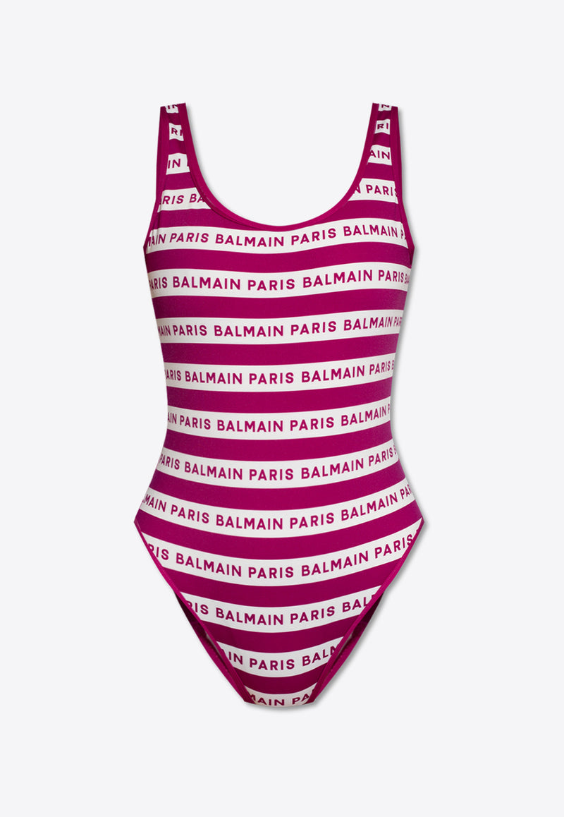 Balmain Logo Stripes One-Piece Swimsuit Pink BKBGA1220 0-512