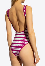 Balmain Logo Stripes One-Piece Swimsuit Pink BKBGA1220 0-512