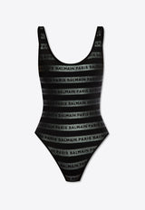 Balmain Logo Stripes One-Piece Swimsuit Black BKBU91700 0-001