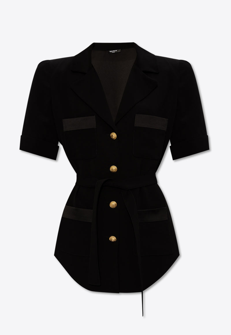 Balmain Belted Crepe Shirt Black CF0HN015 VB00-0PA