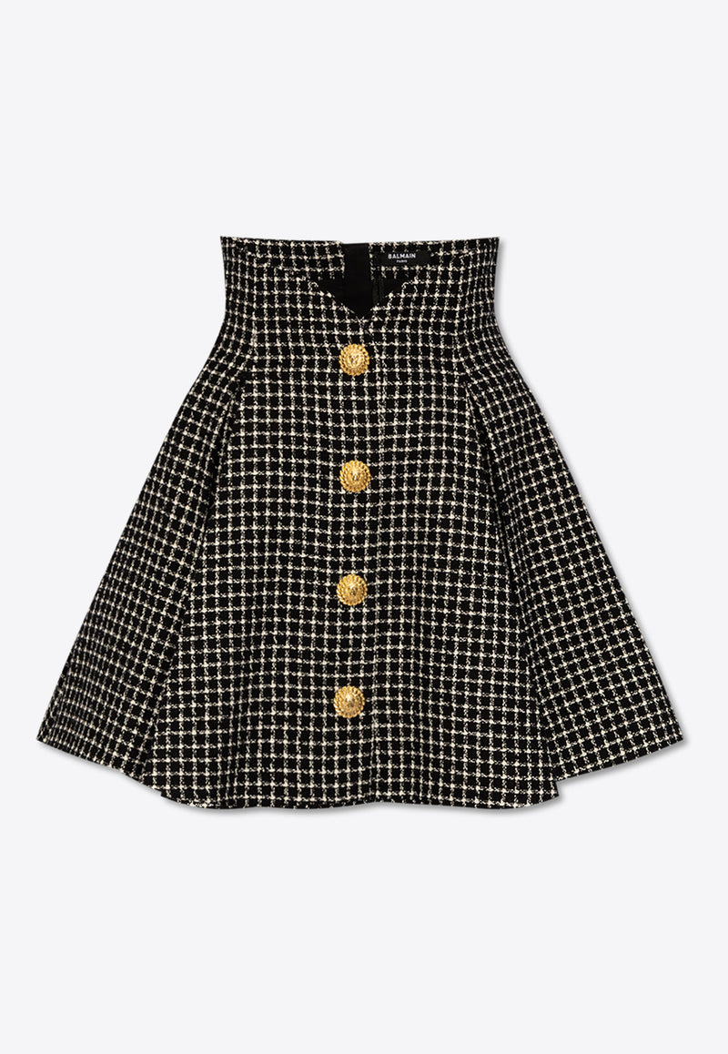Balmain Tweed Tulip Mini Skirt Black CF0LB028 CF02-GAB