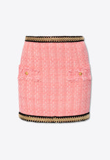 Balmain Chain Embellished Tweed Mini Skirt Pink CF0LBA01 CE90-4CR