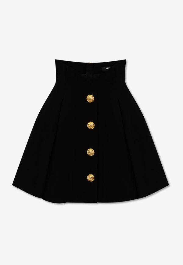Balmain High-Waist Pleated Mini Skirt Black CF0LB028 VB00-0PA