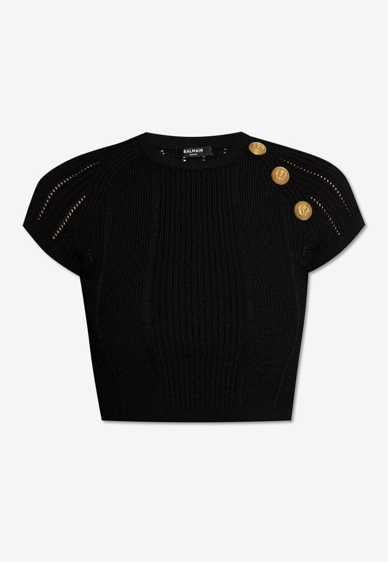 Balmain Knitted Cropped Top Black CF1AI077 KF24-0PA