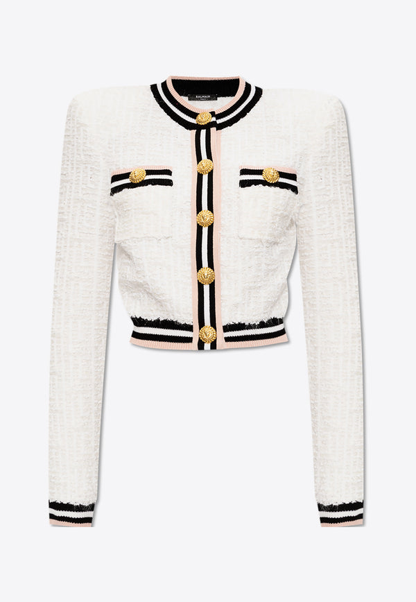 Balmain Lurex Tweed Cropped Jacket White CF0SK248 KG15-GQW